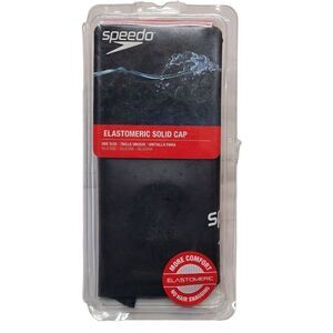 Speedo Elastomeric Solid Swim Cap Unisex One Size Silicone Black Latex Free NWT